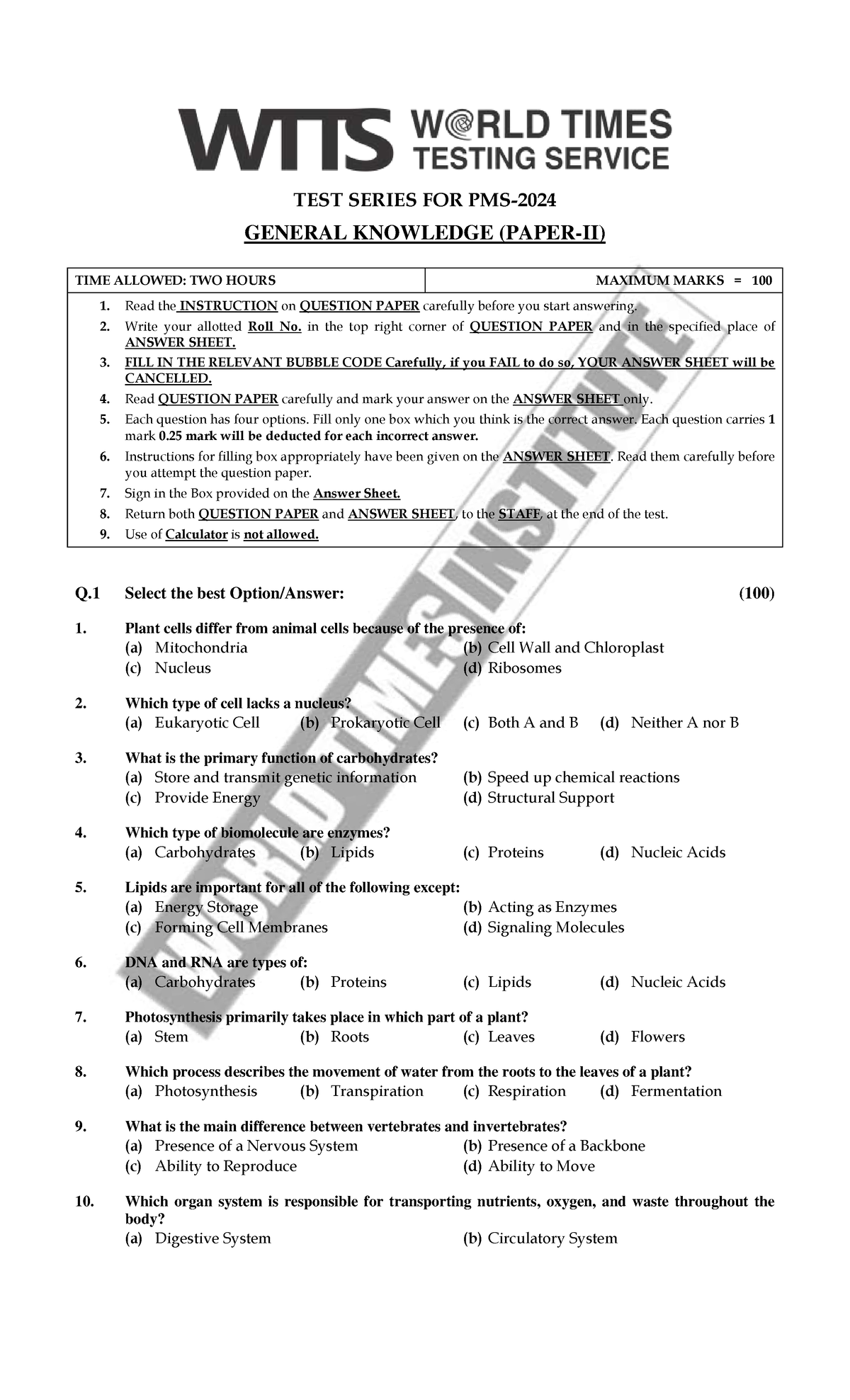 GK-2 Test Series: General Knowledge Practice Questions and Instructions ...