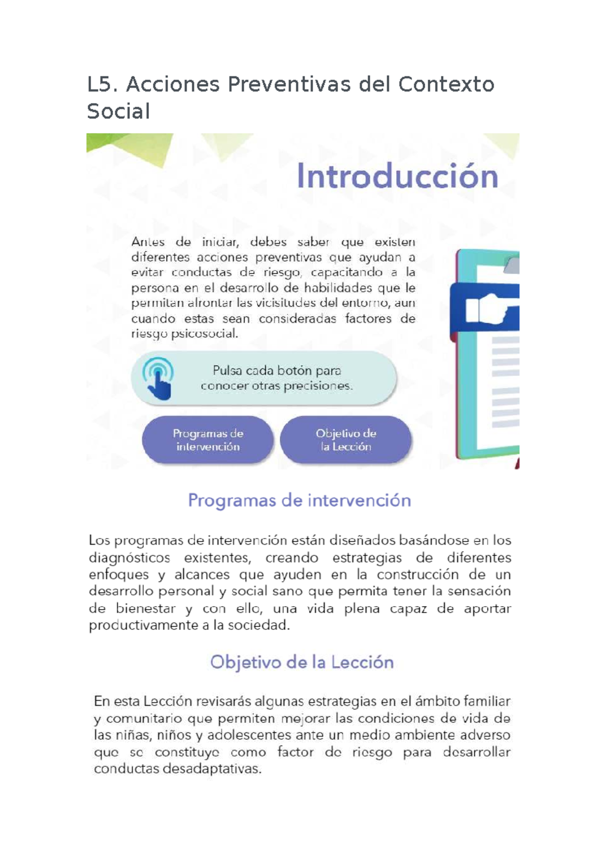 L5. Conductas de Riesgo en la Escuela: Estrategias Preventivas - Studocu