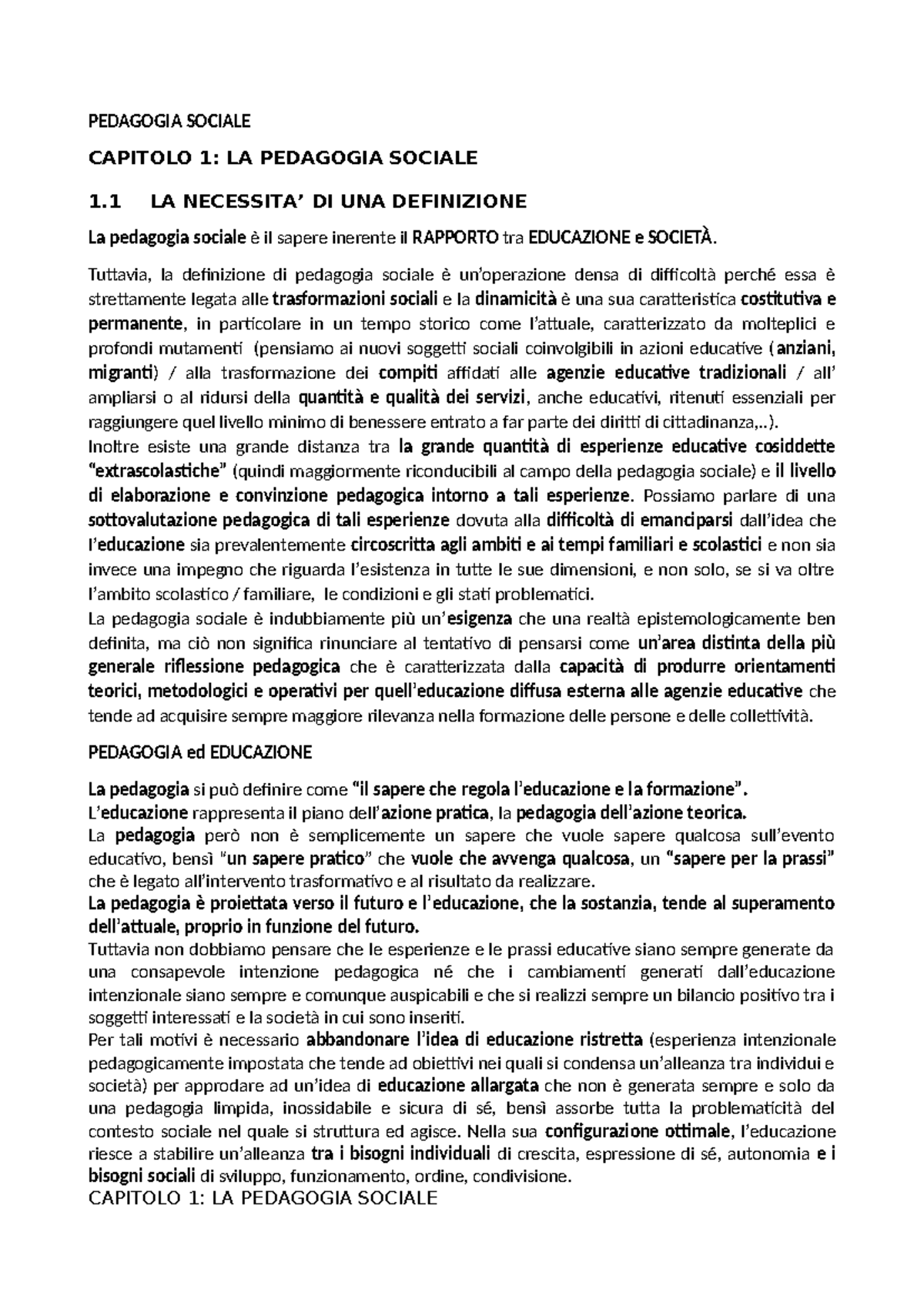 Capitolo 1: Introduzione alla Pedagogia Sociale - Corso PS101 - Studocu