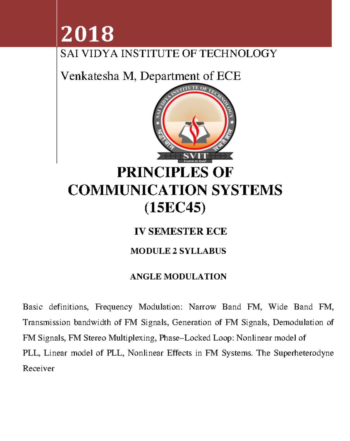 Module 2 Syllabus: Principles of Communication Systems (15EC45) - Studocu