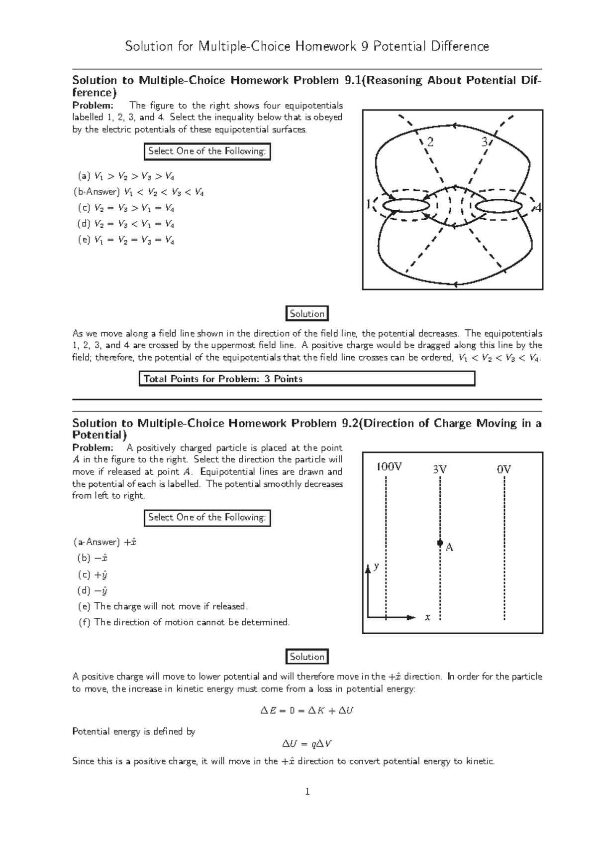 Solution MC Hwk 9 - Solution for Homework 9 Potential Difference ...
