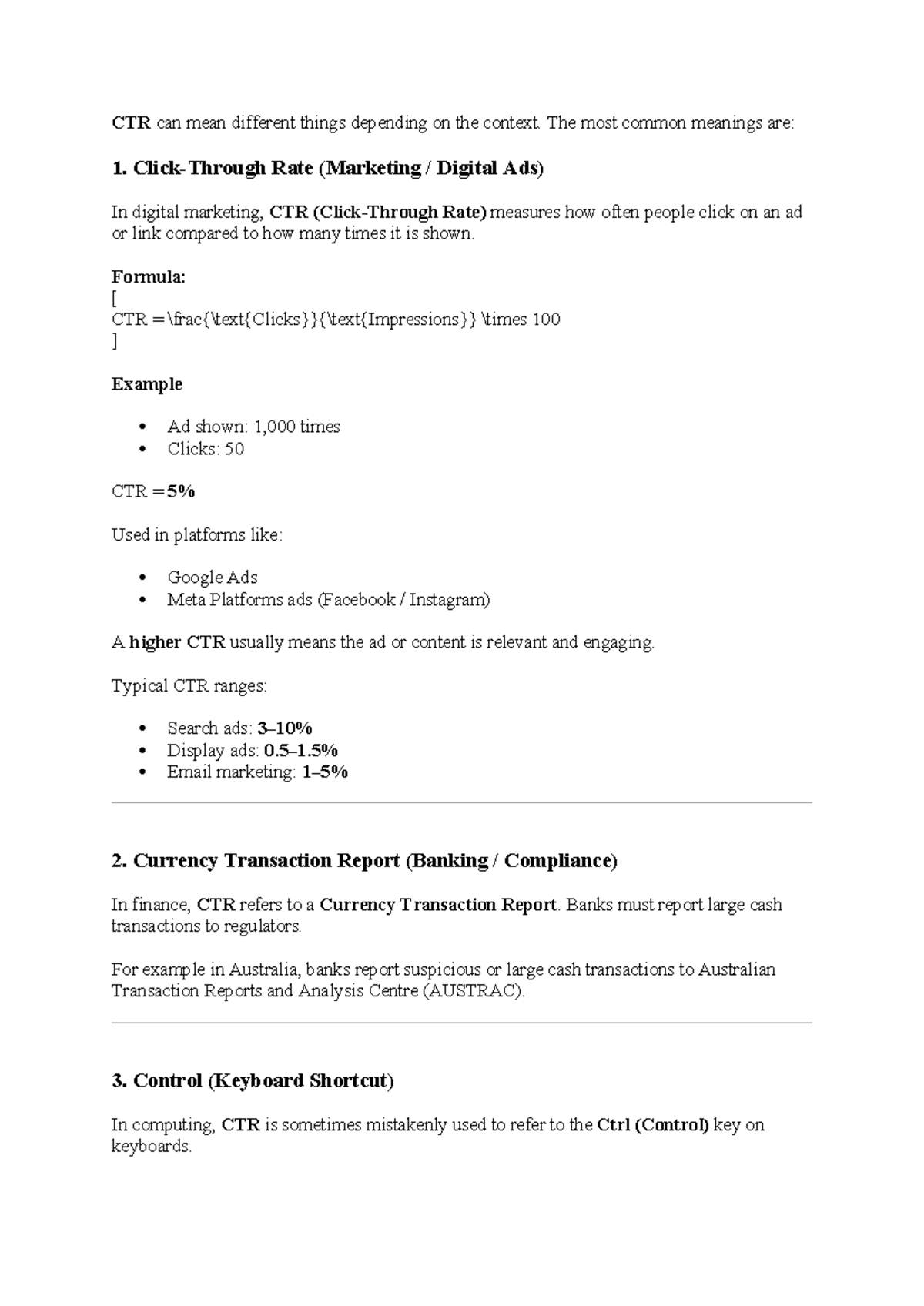 CTR - Common Meanings and Contexts in Marketing and Finance - Studocu