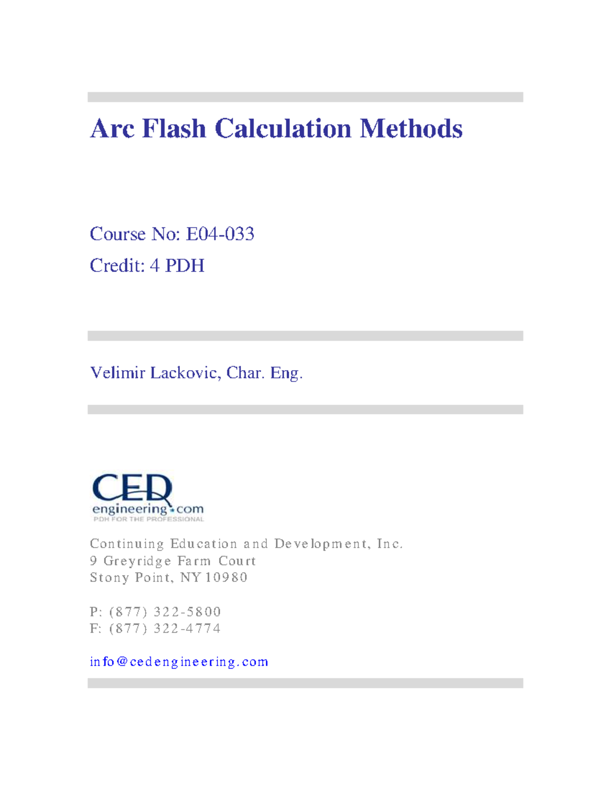 Arc Flash Calculation Methods: Overview and Procedures (Course No: 4 ...