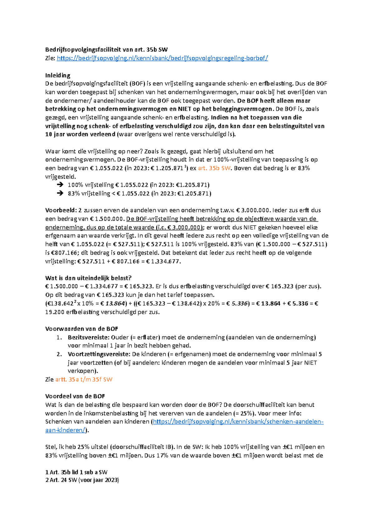 Bedrijfsopvolgingsregeling (BOR/BOF)