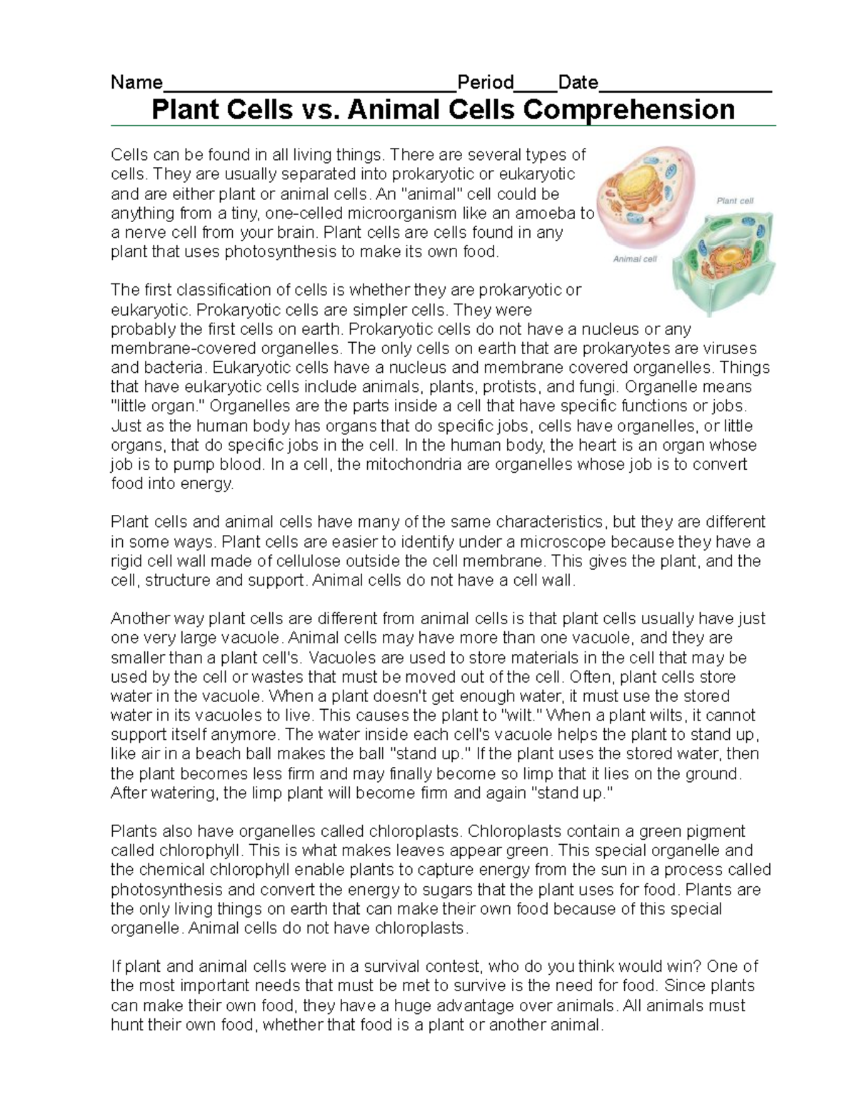 Plant vs Animal Cells Reading Assignment: Key Differences Explored - Studocu