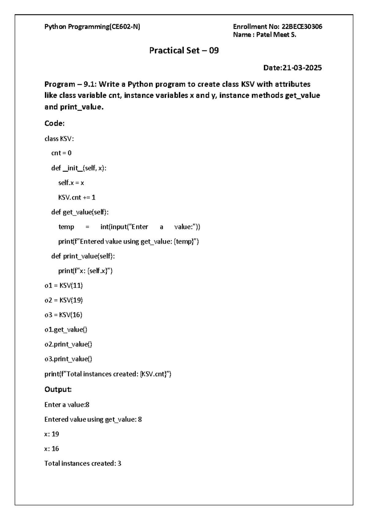 Practical Set-09: Python Programming (CE602-N) - Class KSV ...