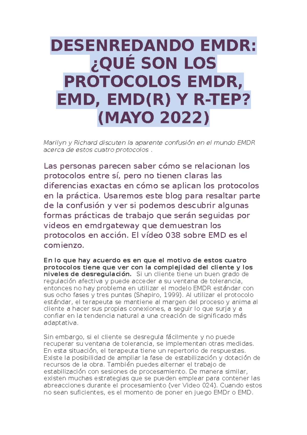Desenredando los Protocolos EMDR, EMD, EMDr y R-TEP en la Práctica ...