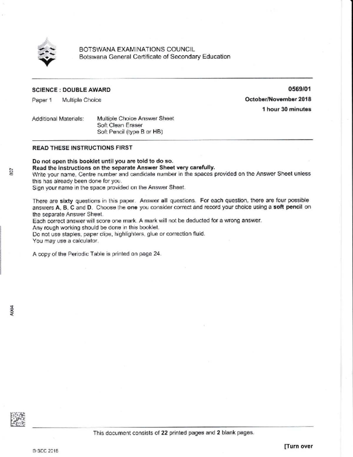 Bgcse SDA Paper 1 2018 - Revise everyday - BOTSWANA EXAMINATIONS ...
