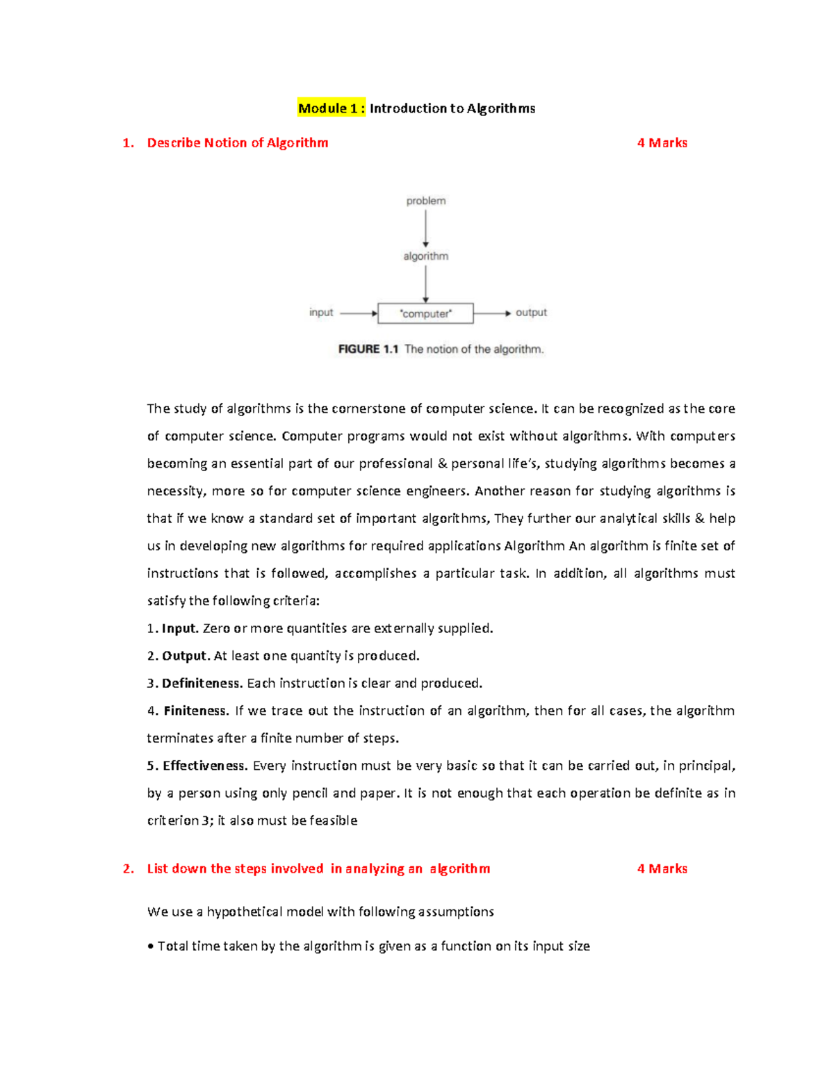 DAA Question and answers modulewise (1) - Module 1 : Introduction to ...