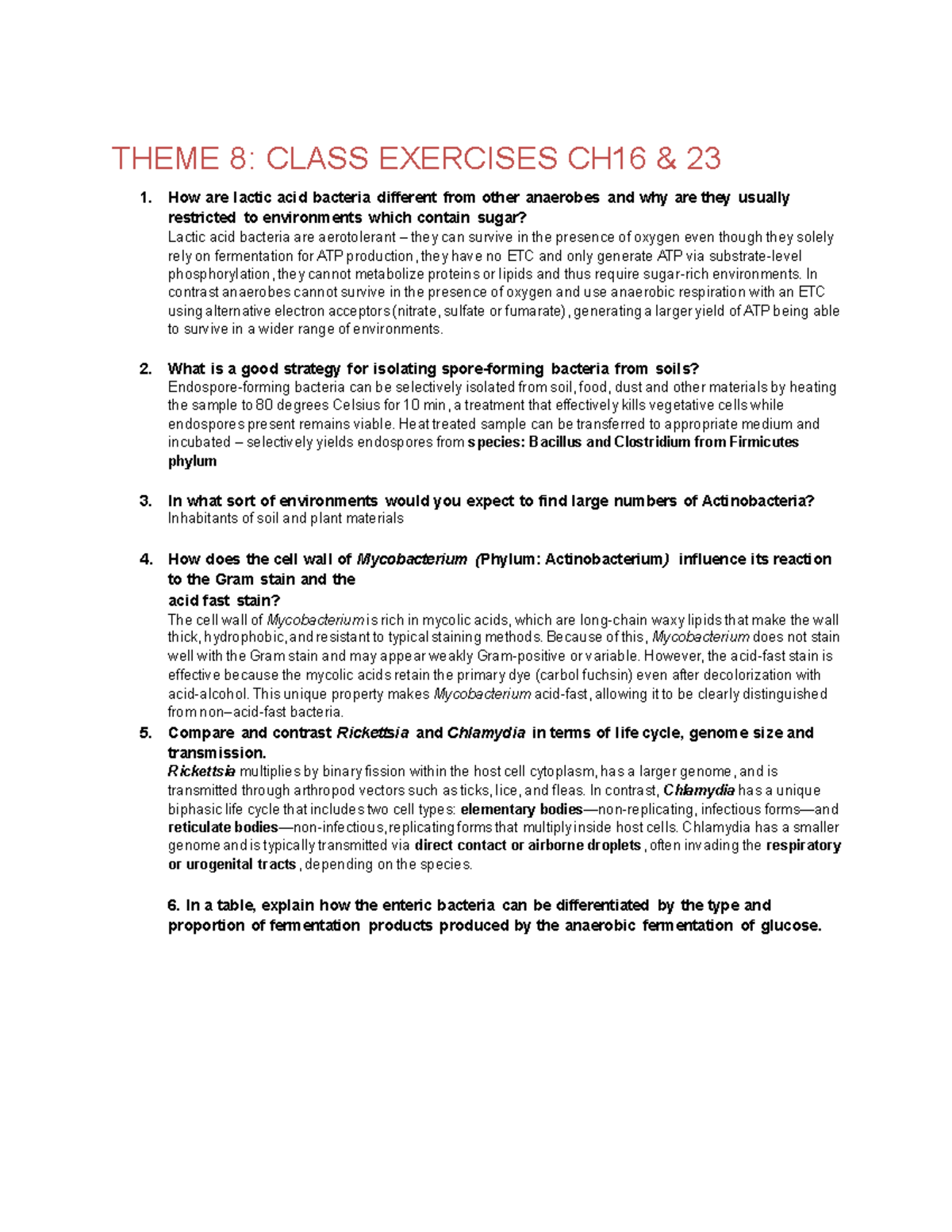 Theme 8: Exam Prep - Microbiology Questions & Concepts Review - Studocu