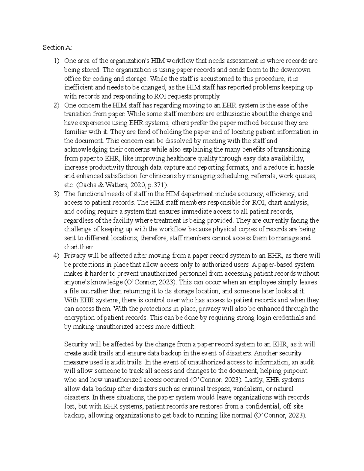 C802 Task 2 - Assessing HIM Workflow and EHR Transition Strategies ...