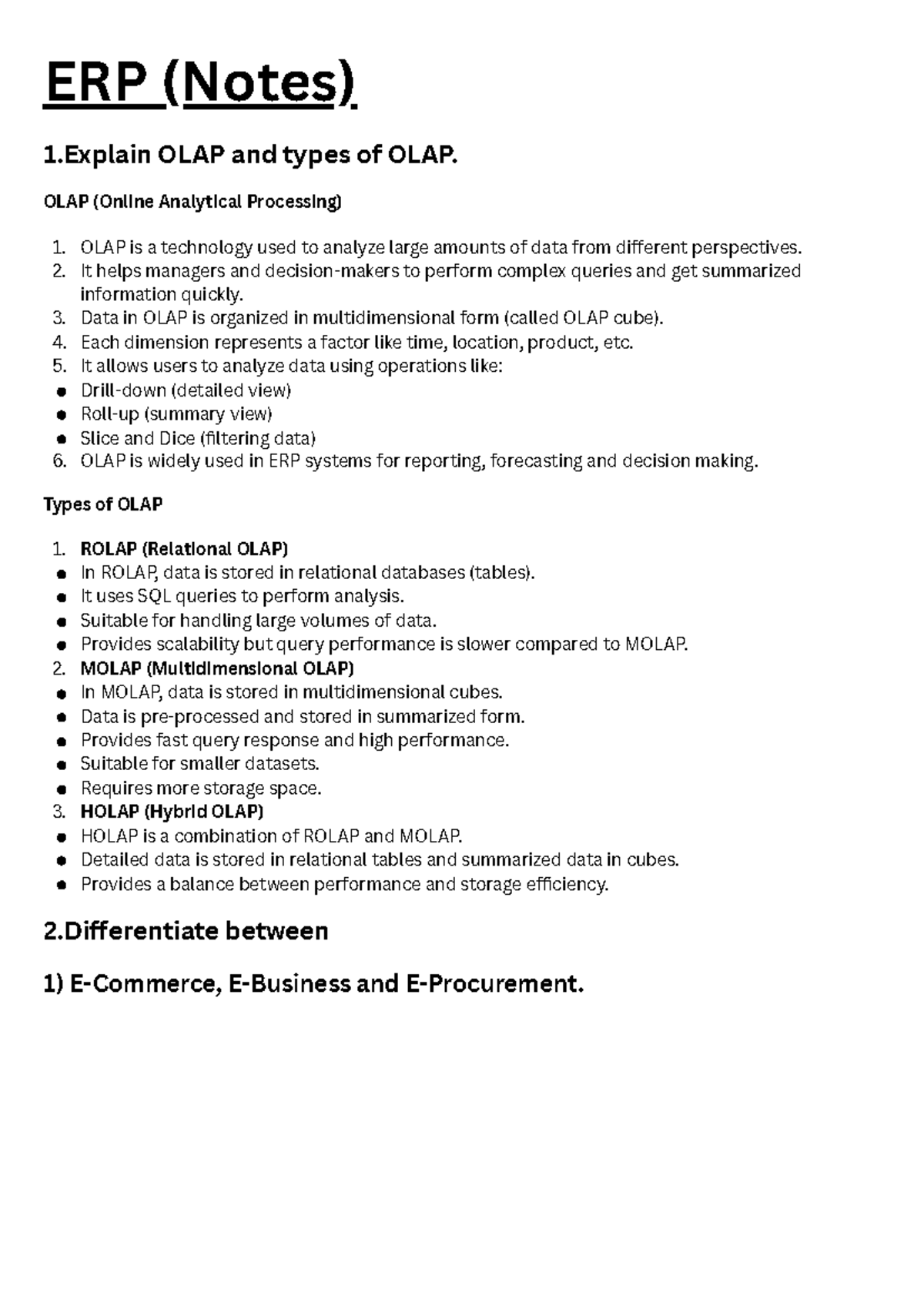 ERP Notes: Understanding OLAP, IDM, BPR, and More (20260428) - Studocu
