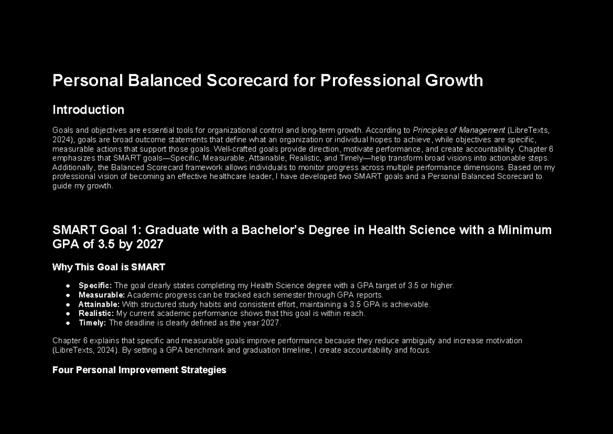 Personal Balanced Scorecard for Professional Growth: Goals & Strategies ...