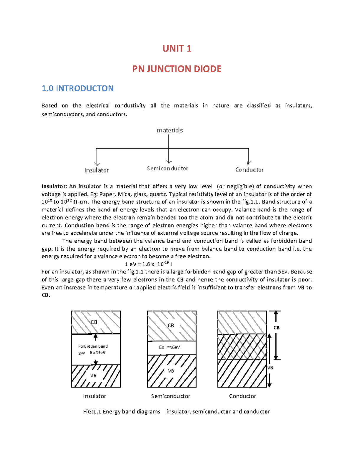 EDC 101 PN Diode Unit 1 Study Notes and Concepts Analysis - Studocu