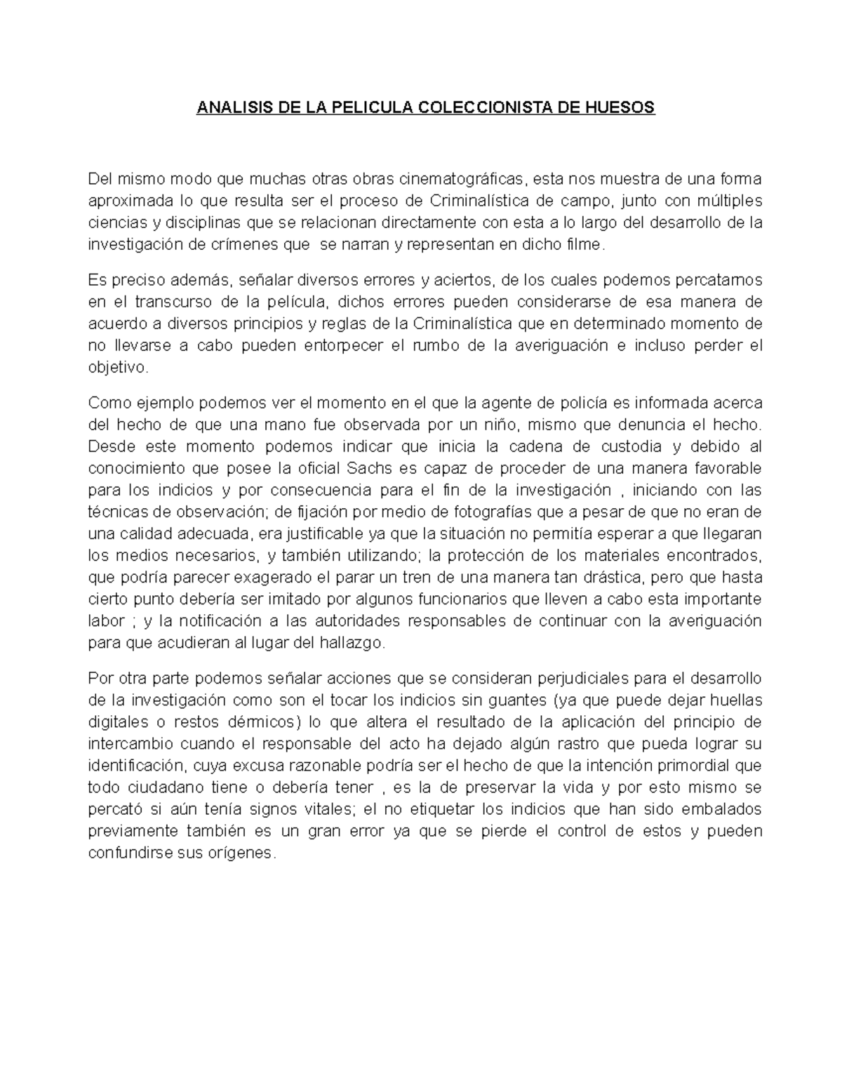 Análisis Crítico de la Película "El Coleccionista de Huesos" - Document Preview