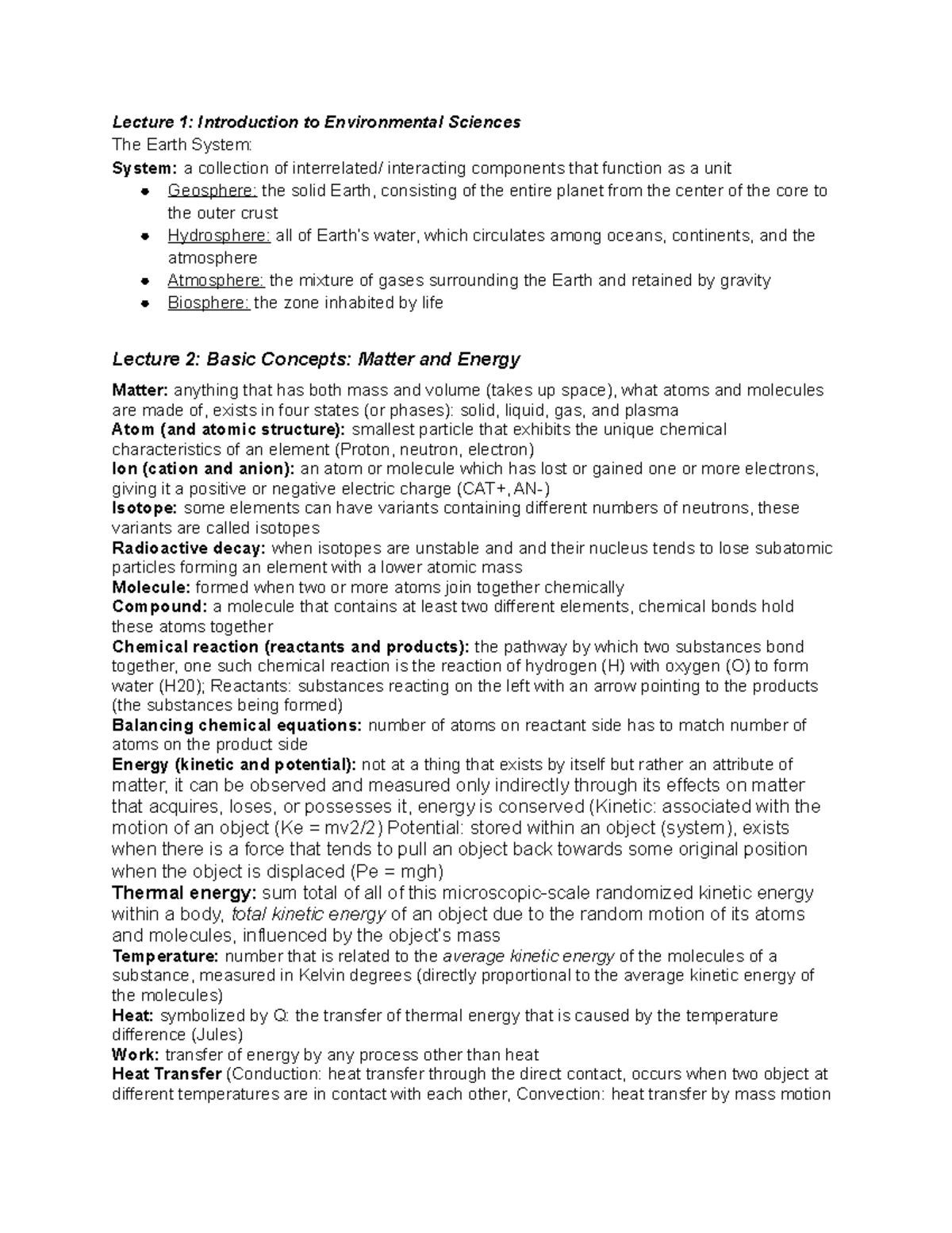 EVSC 1010 Test 1 Study Guide: Introduction to Environmental Sciences ...