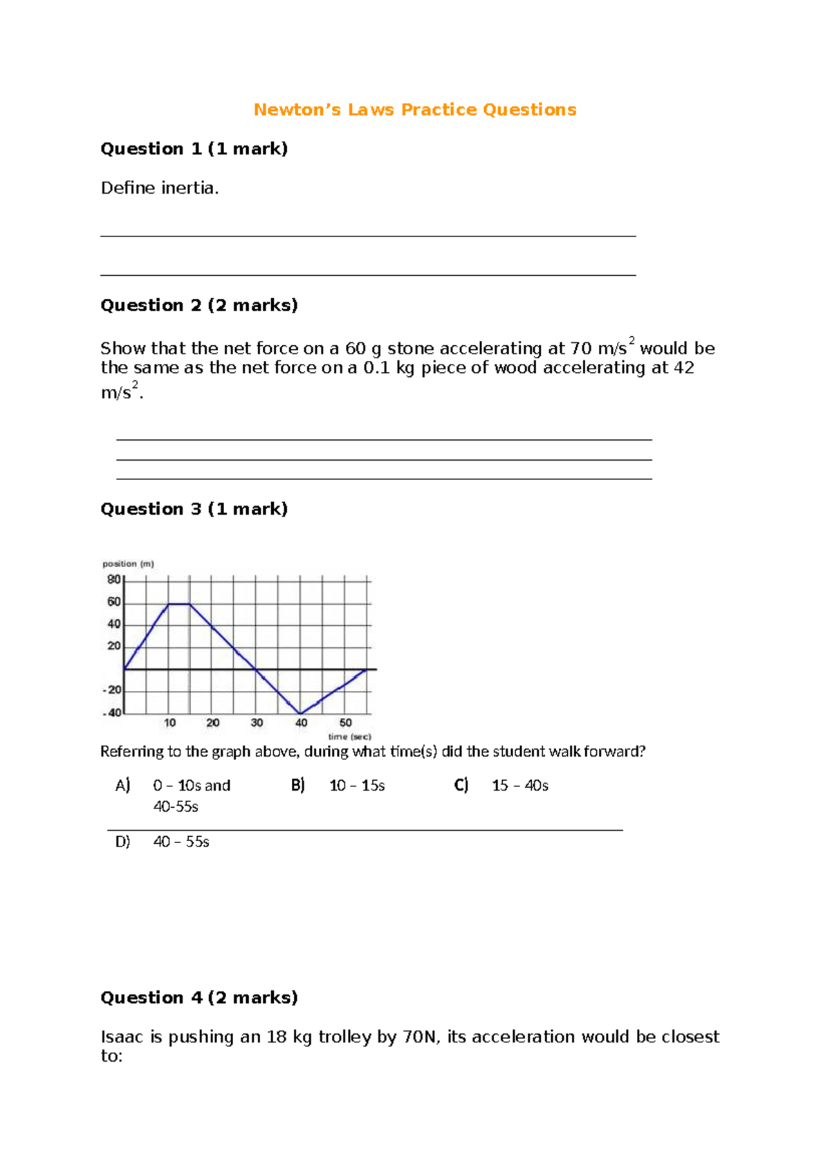 Yr 10 Motion Revision Practice Questions and Answers - Studocu