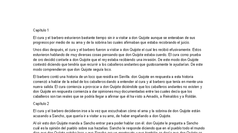 Resumen de la Segunda Parte de Don Quijote hasta el Capítulo 70 - Studocu