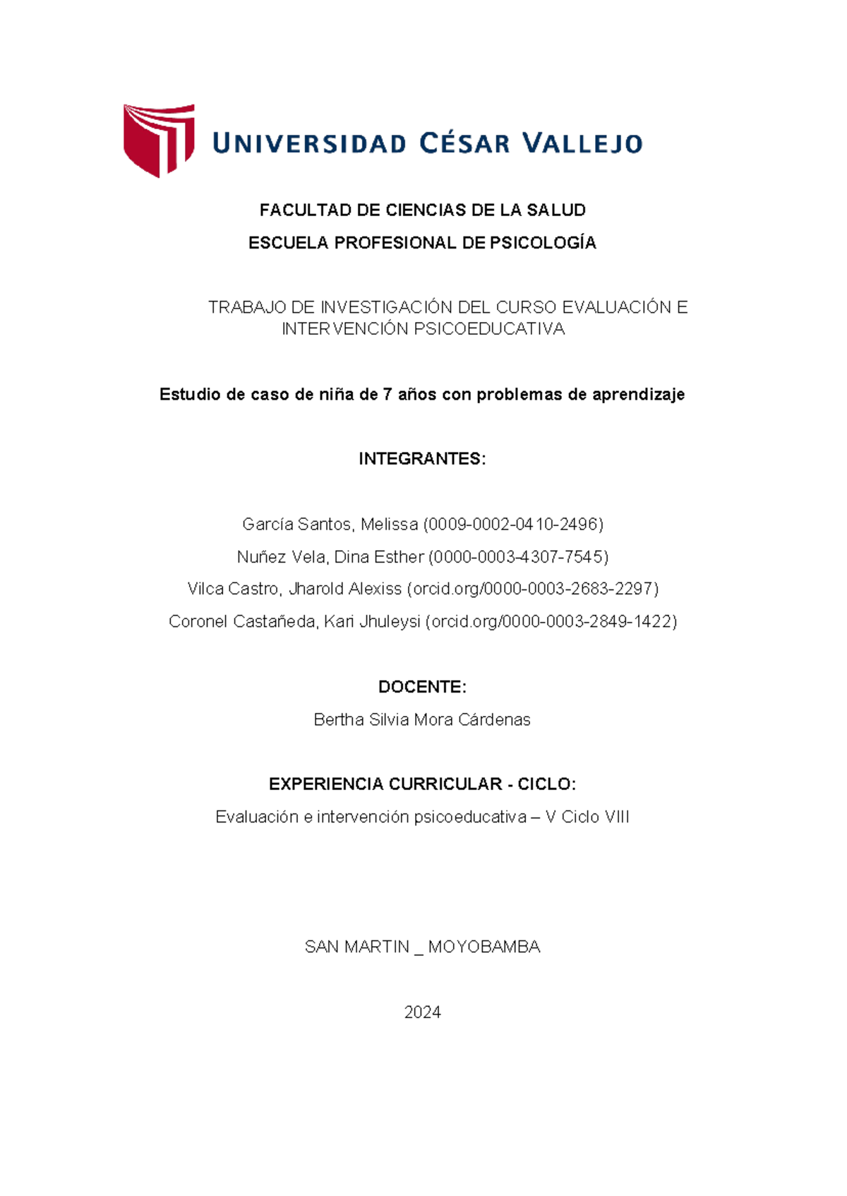 Estudio de Caso Psicoeducativo: Evaluación y Plan de Intervención (EVALUACIÓN E) - Document Preview