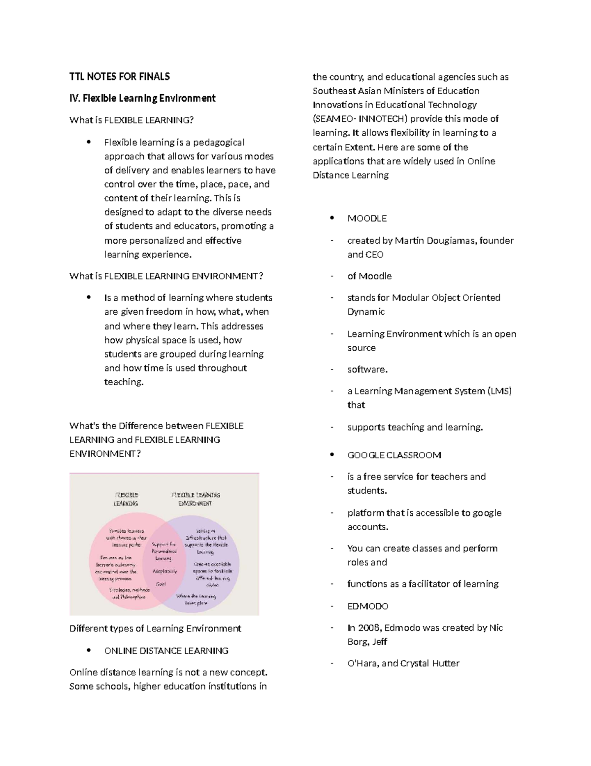 TTL Notes for Finals: Understanding Flexible Learning Environments ...