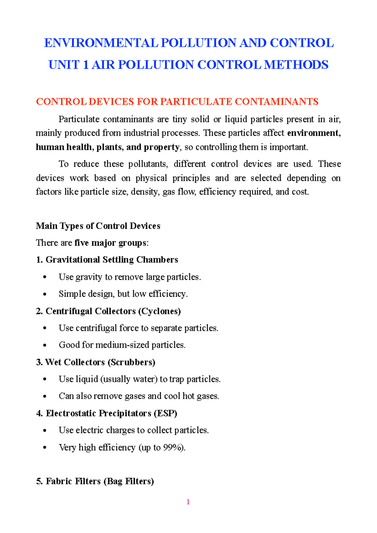 EPC Unit 1 - R22 CSE Air Pollution Control Methods and Devices - Studocu
