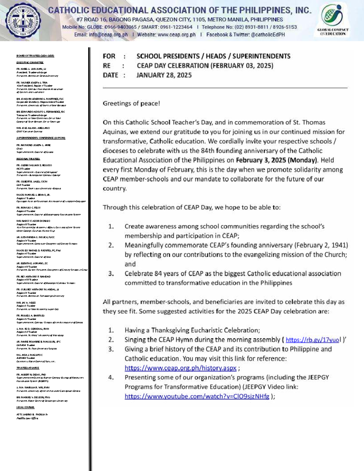 CEAP Day 2025 Circular - Board of Trustees Overview - Studocu