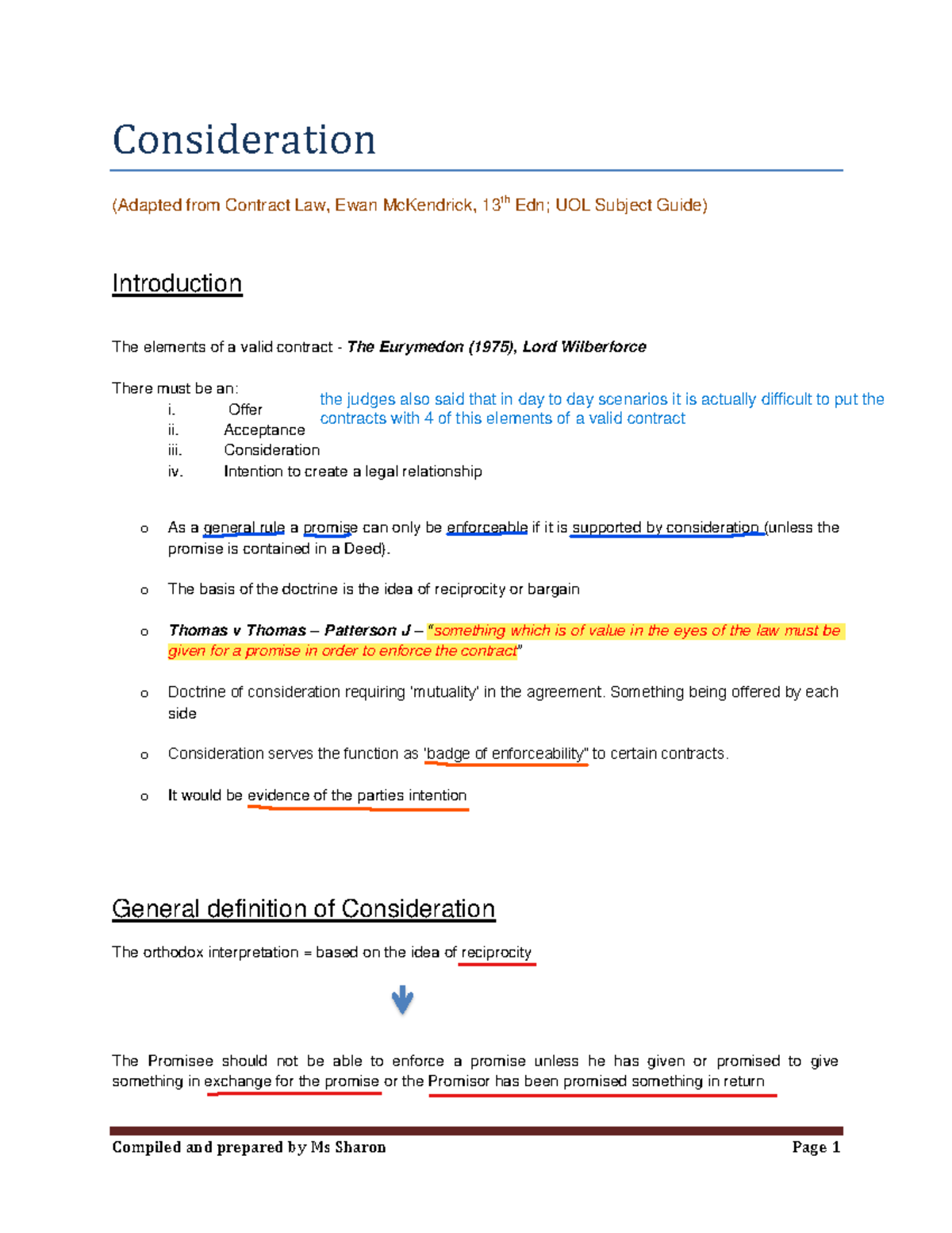 Contract Law - Consideration Overview SC - Studocu