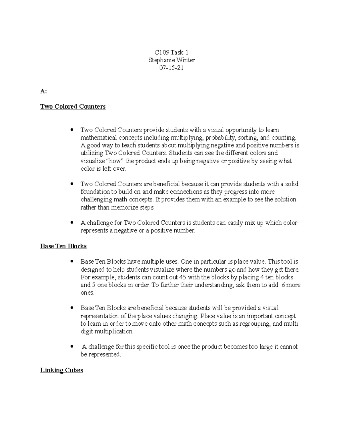 C109 Final Exam: Elementary Math Methods Lesson Plan - Studocu
