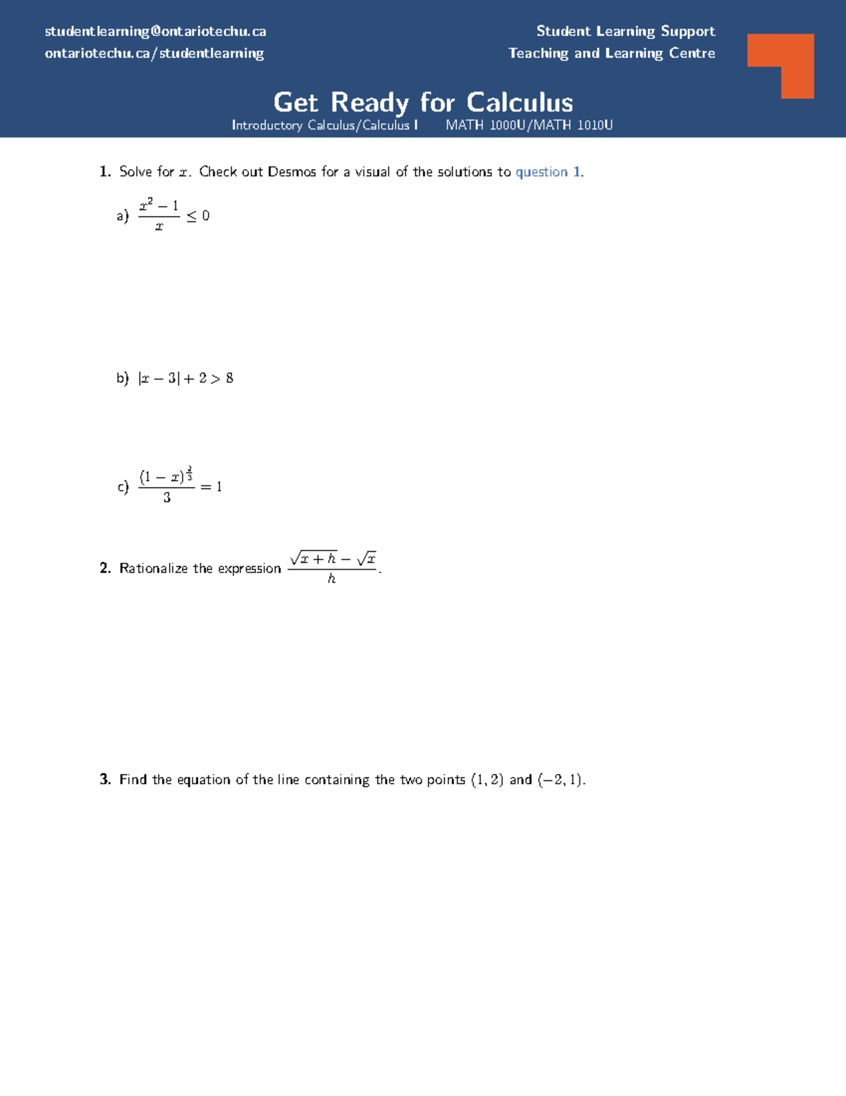 Get Ready for Calculus MATH 1010U - Study Guide S25 - Studocu