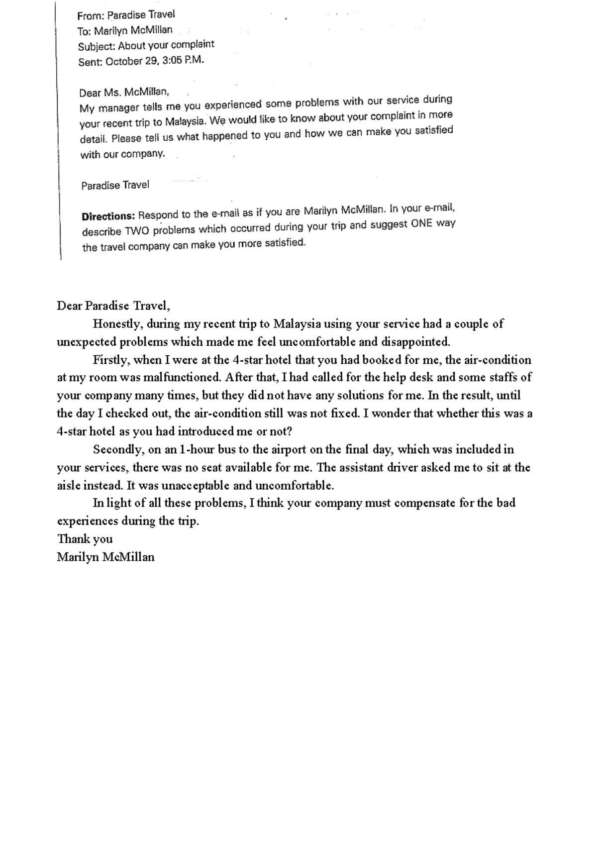 LV7 Email Complaint Regarding Service Issues During Trip to Malaysia ...