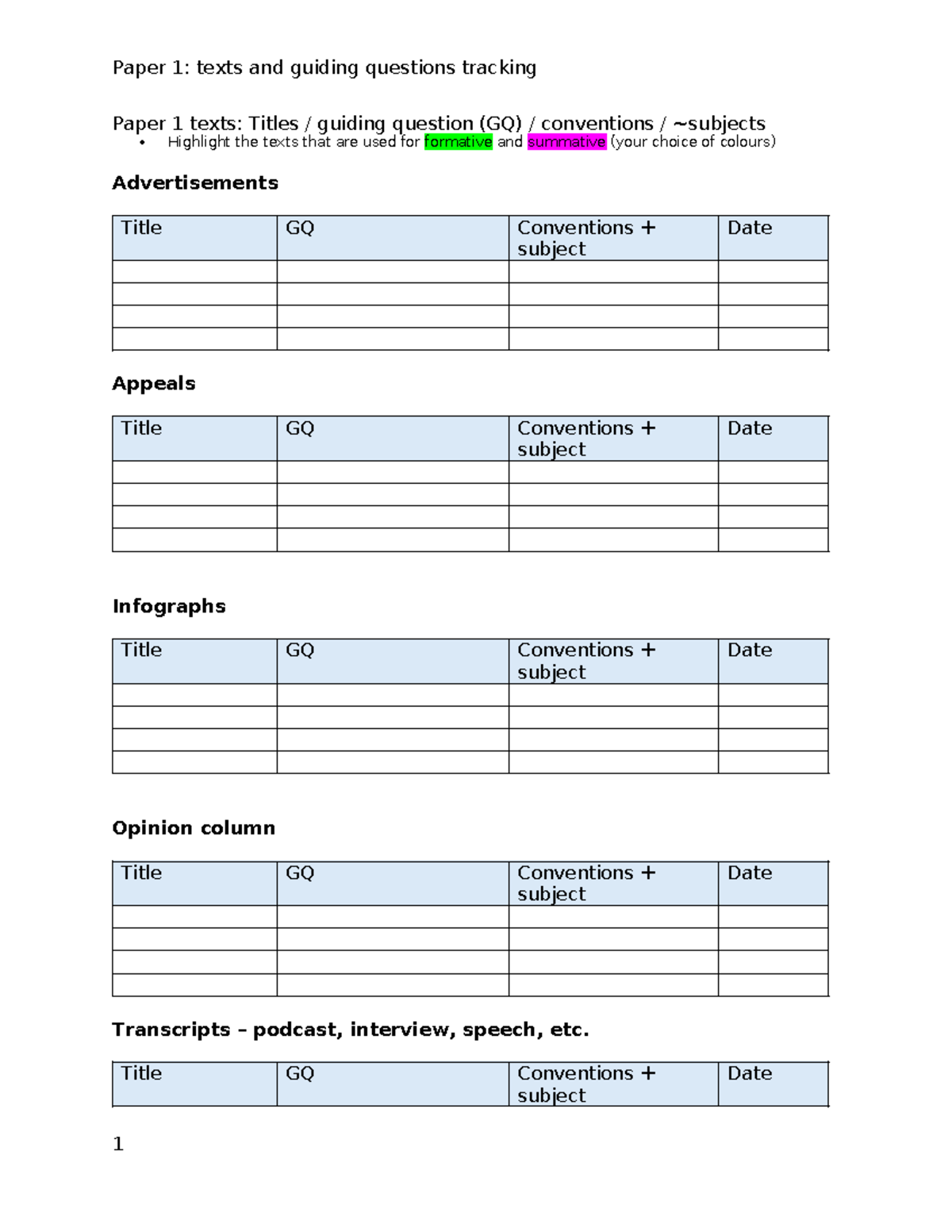 Paper 1: Texts and Guiding Questions Tracking (2025-2027) - Studocu