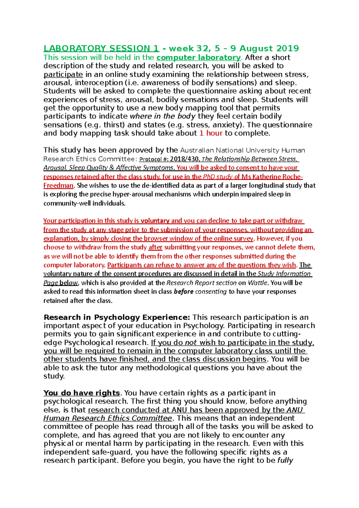 Laboratory session 1 - LABORATORY SESSION 1 - week 32, 5 – 9 August ...