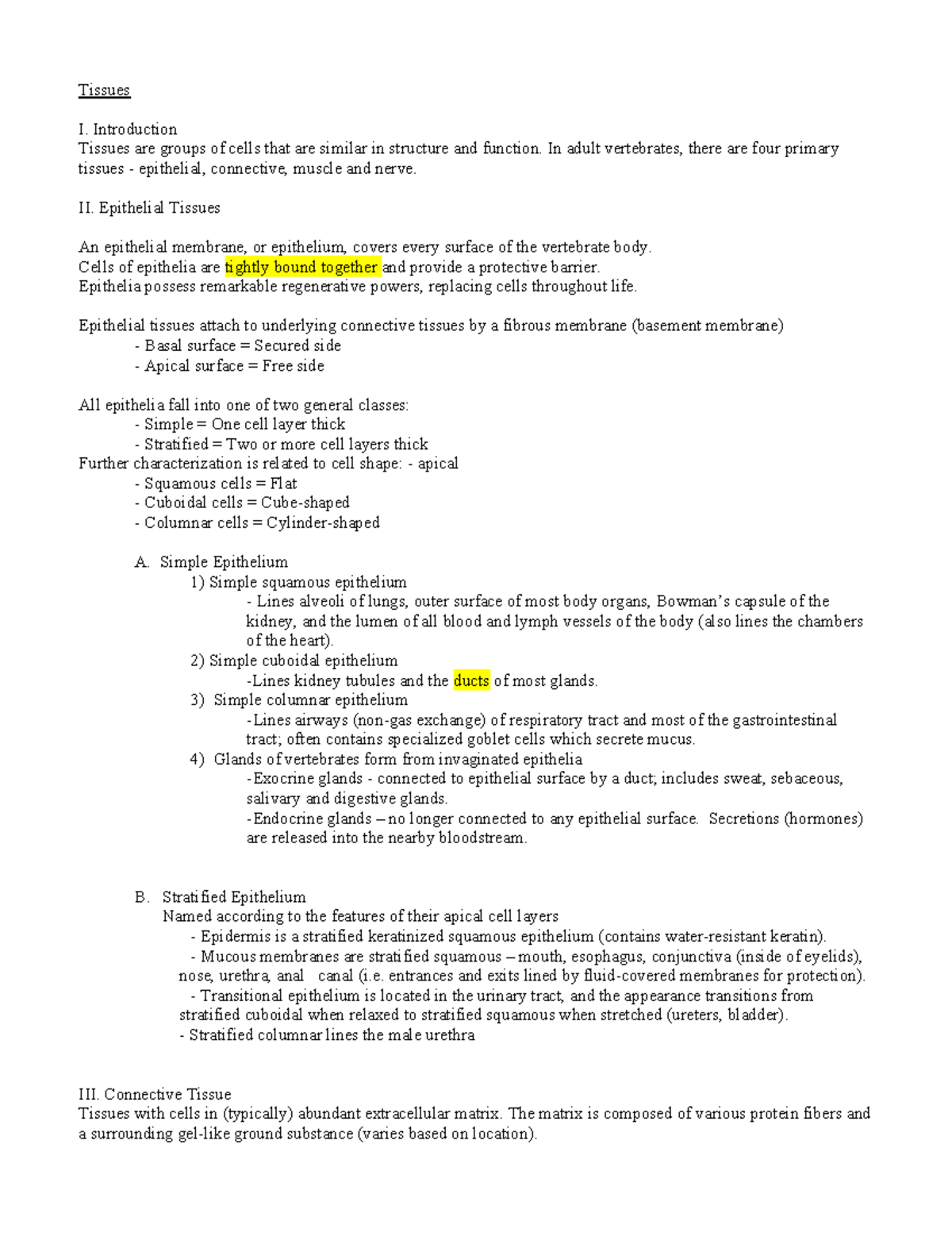 Biology 101: Lecture Notes on Tissues and Organ Systems - Studocu