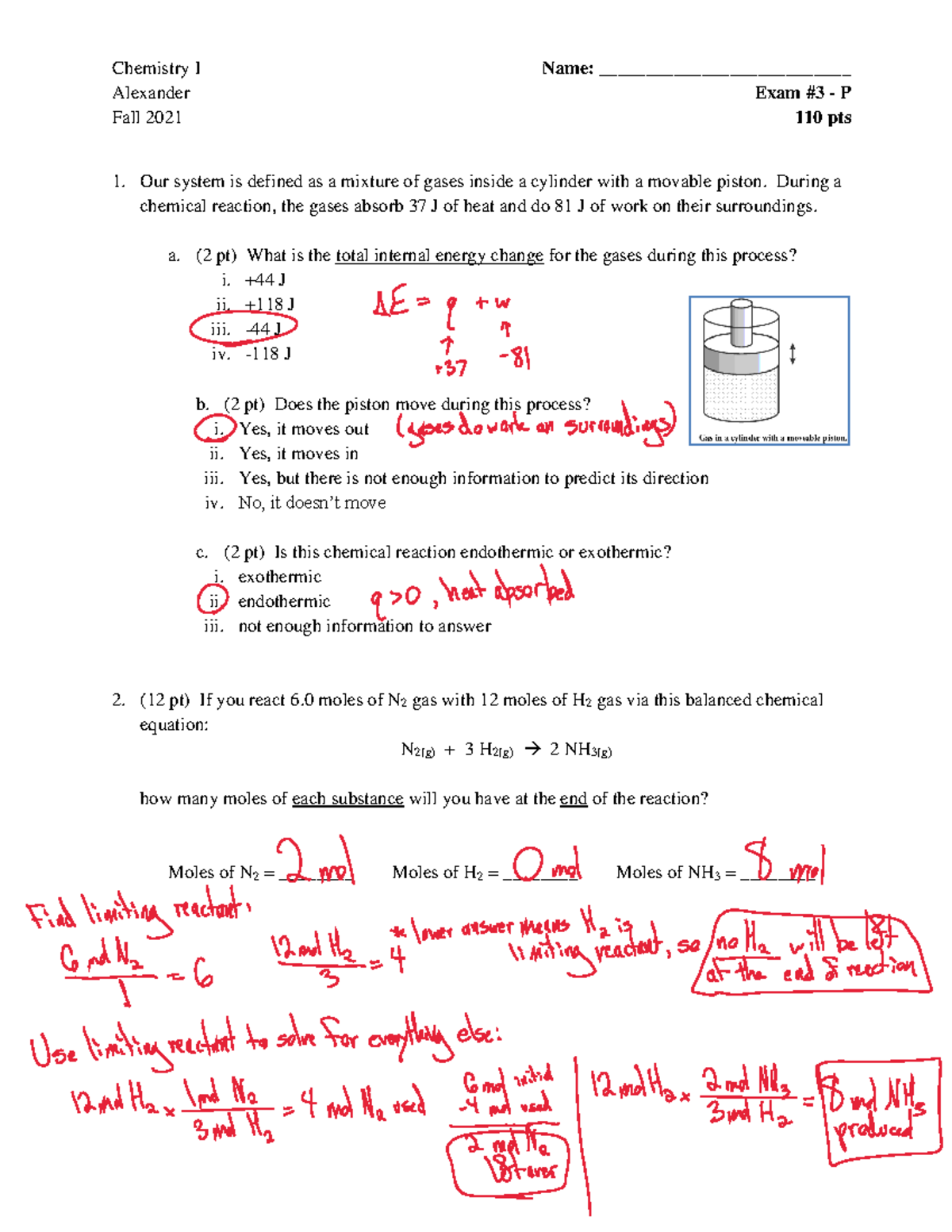 Exam #3 P Fall 2021 Key - Chemistry 1 - Chemistry I Name ...