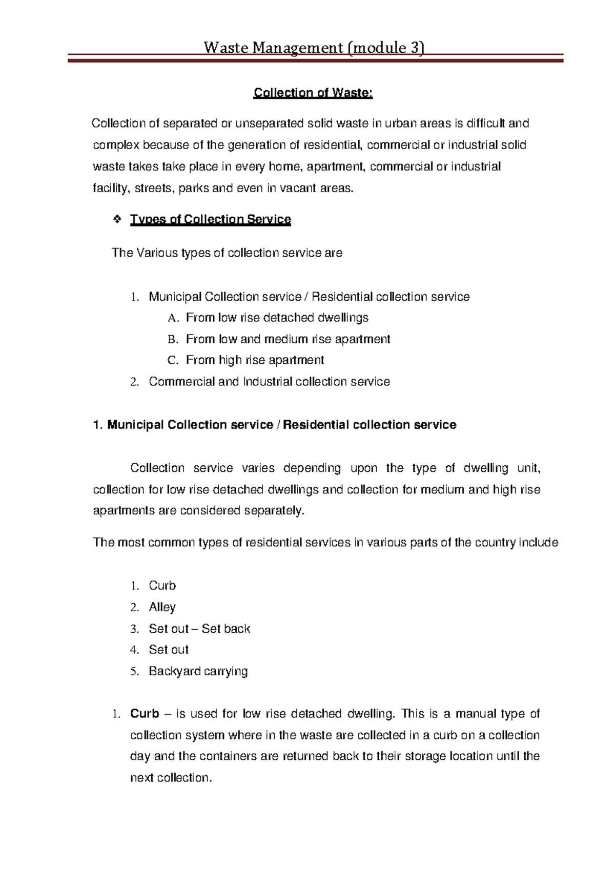 WM Module 3 - Waste Collection Services and Systems Overview - Studocu