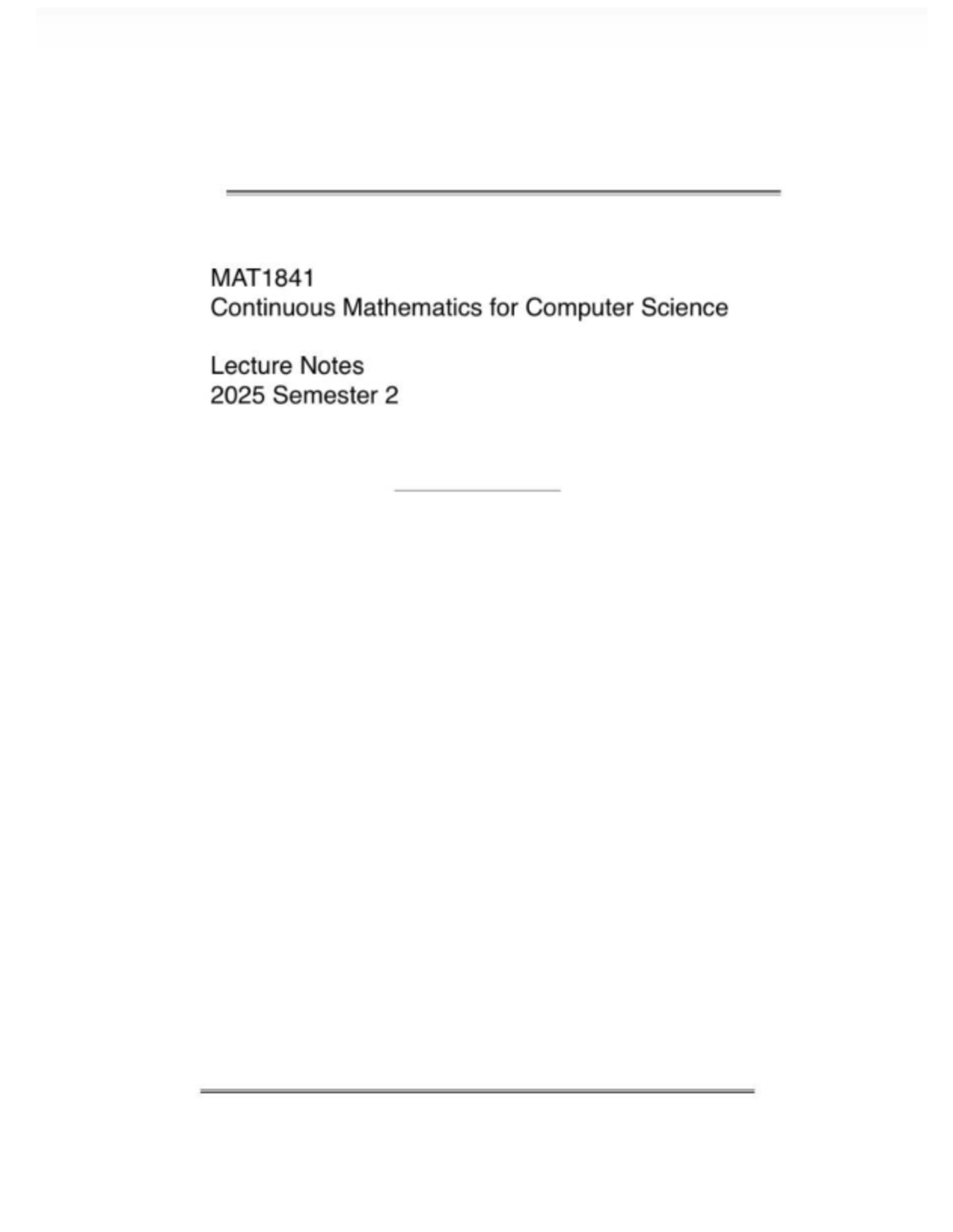 MAT1841 Continuous Mathematics for CS Lecture Notes - Sem 2 2025 - Studocu
