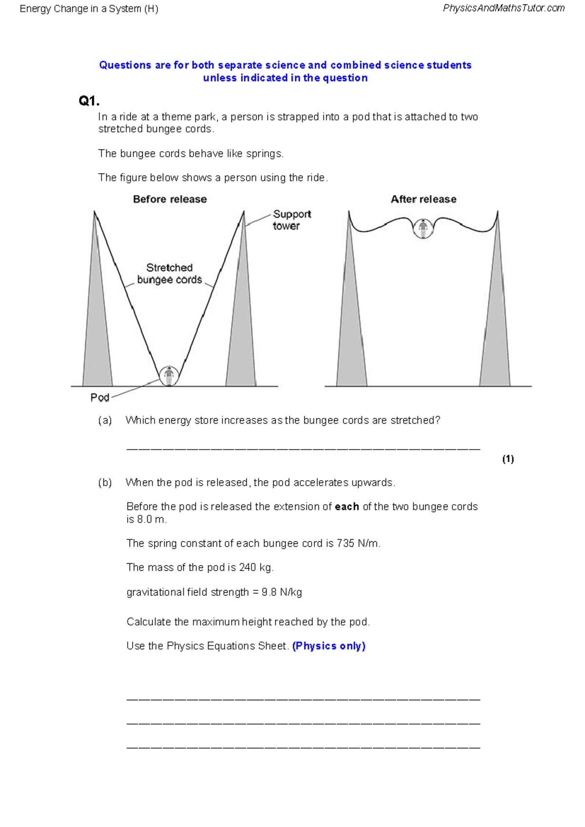 Energy Change in a System (H) - Physics Exam Questions - Studocu