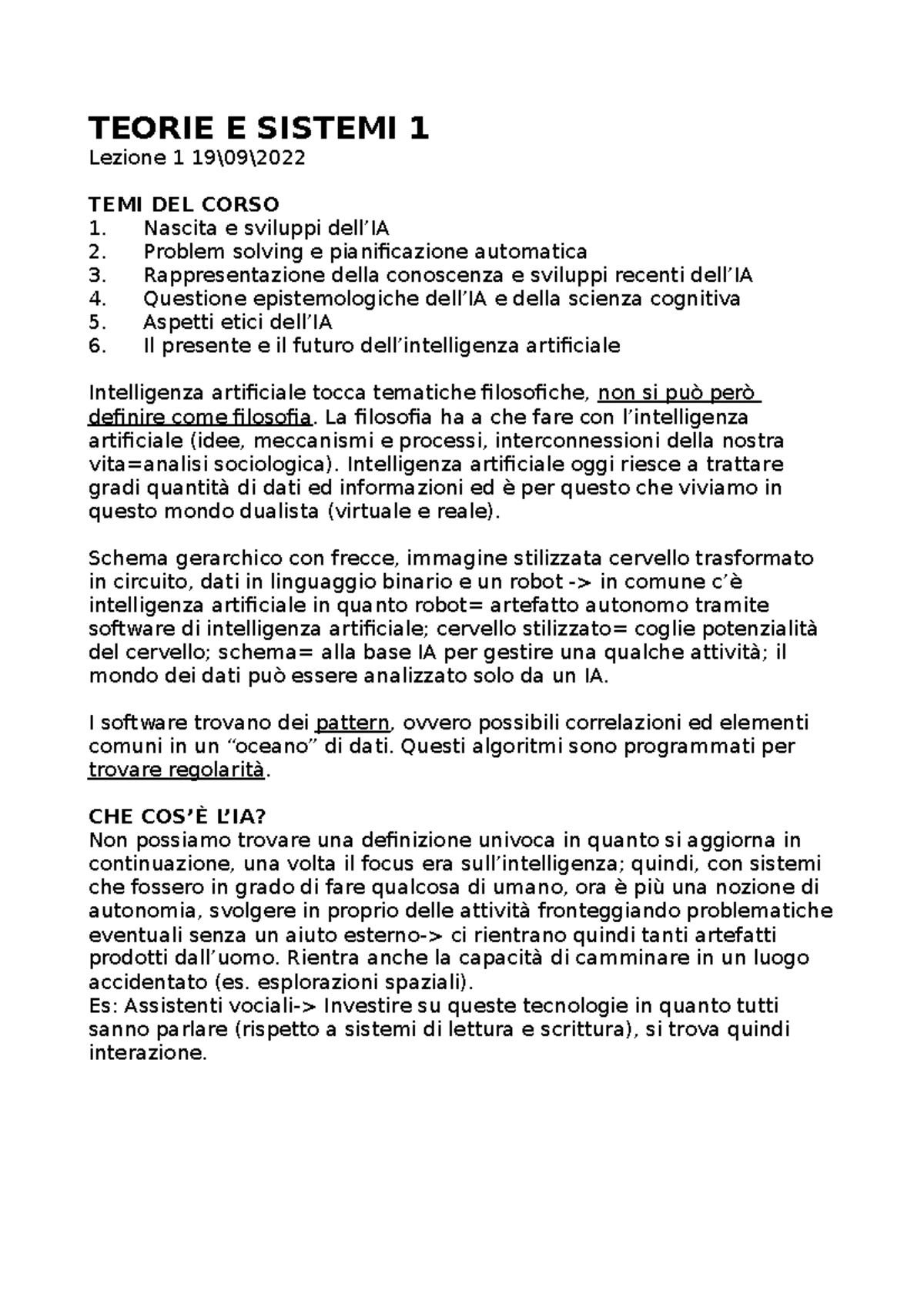 Teoria e Sistemi: Appunti Completi su Intelligenza Artificiale e Filosofia - Document Preview