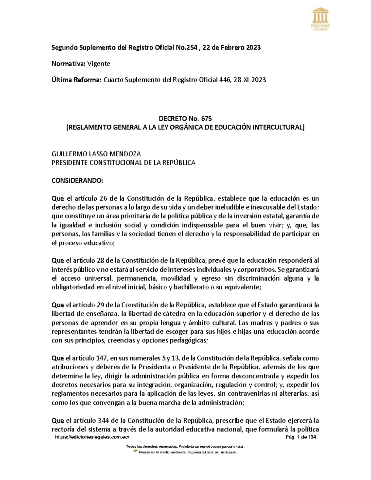 Reglamento General a la Ley Orgánica de Educación Intercultural (2025 ...