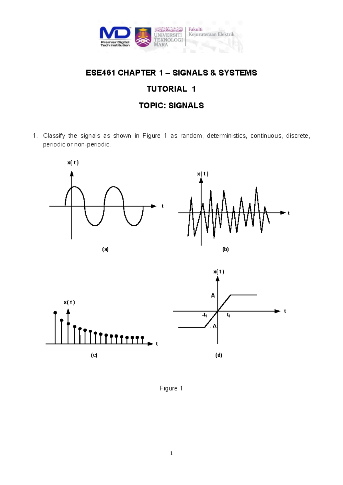 ESE461 CHAPTER 1 SIGNALS SYSTEMS TUTORIAL 1: SIGNAL CLASSIFICATION ...