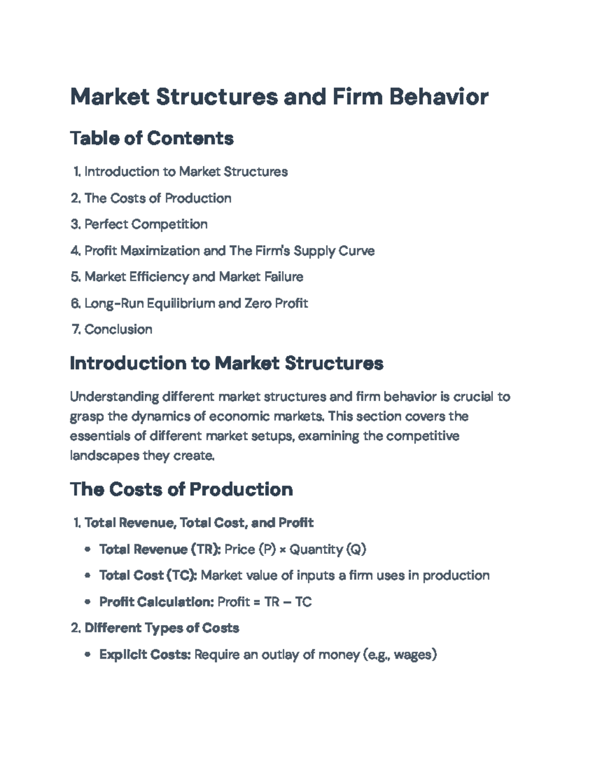 Market Structures and Firm Behavior (Econ 101 Final Exam Review ...