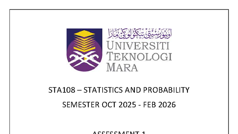 Assessment 1: STA108 Statistics & Probability Analysis by Aufa Farzana ...