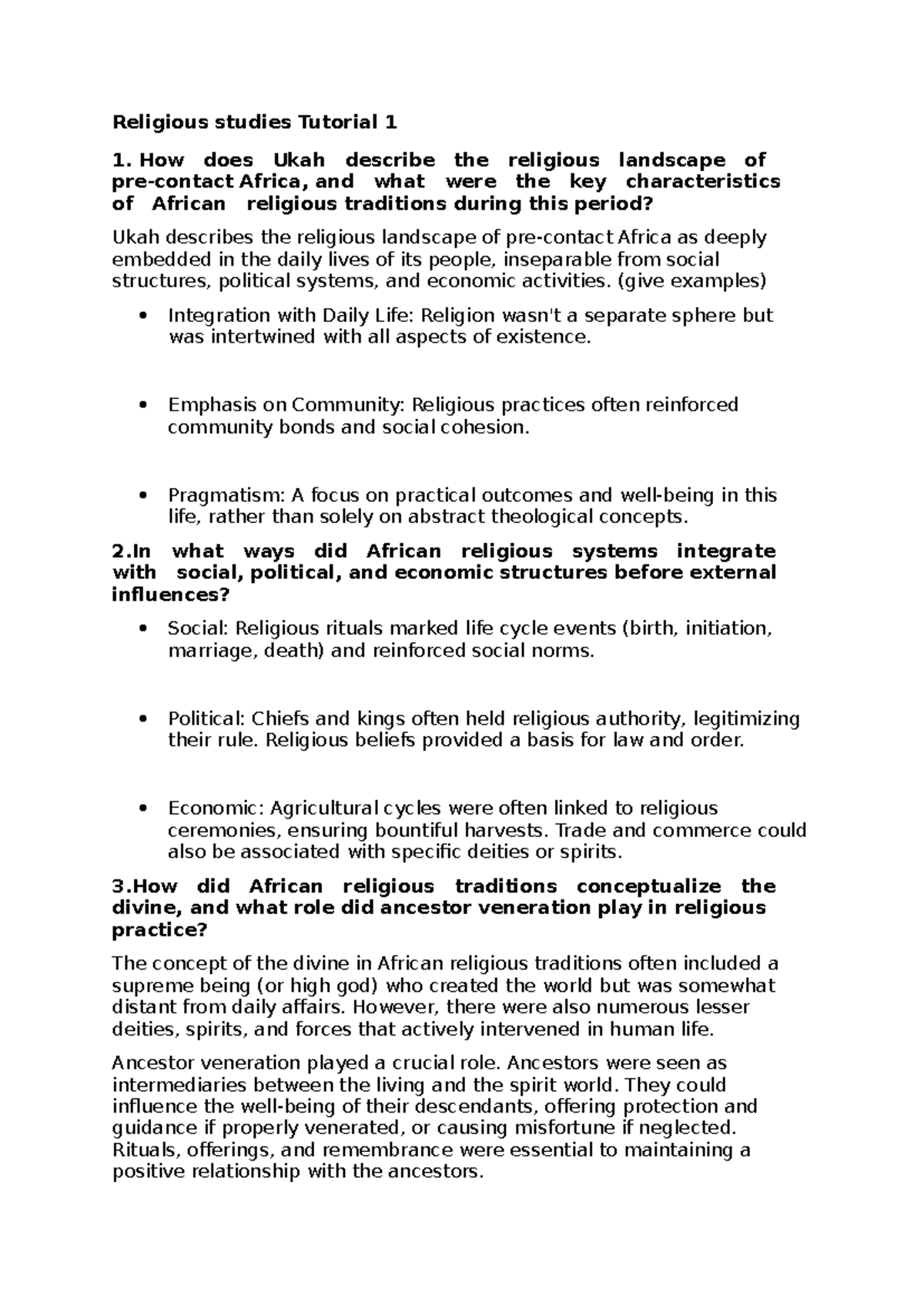 Religious studies Tutorial 1 - (give examples) Integration with Daily ...