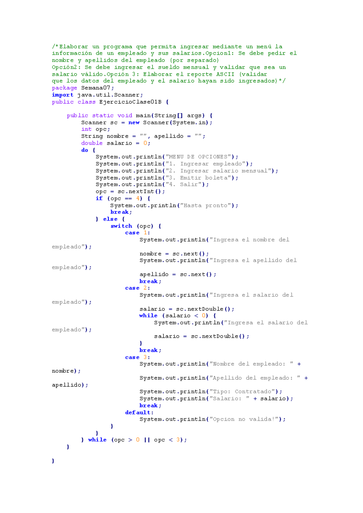 Taller de Programación - Semana 07: Ejercicios de Menú Interactivo ...