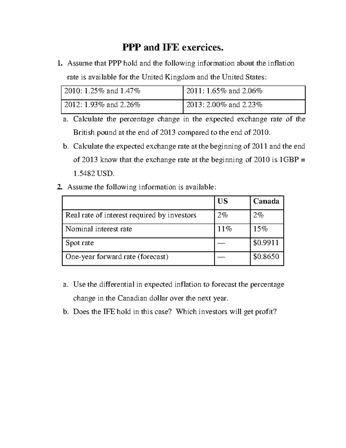 PPP and IFE Exercises for ADV Course: February 2024 Analysis - Studocu