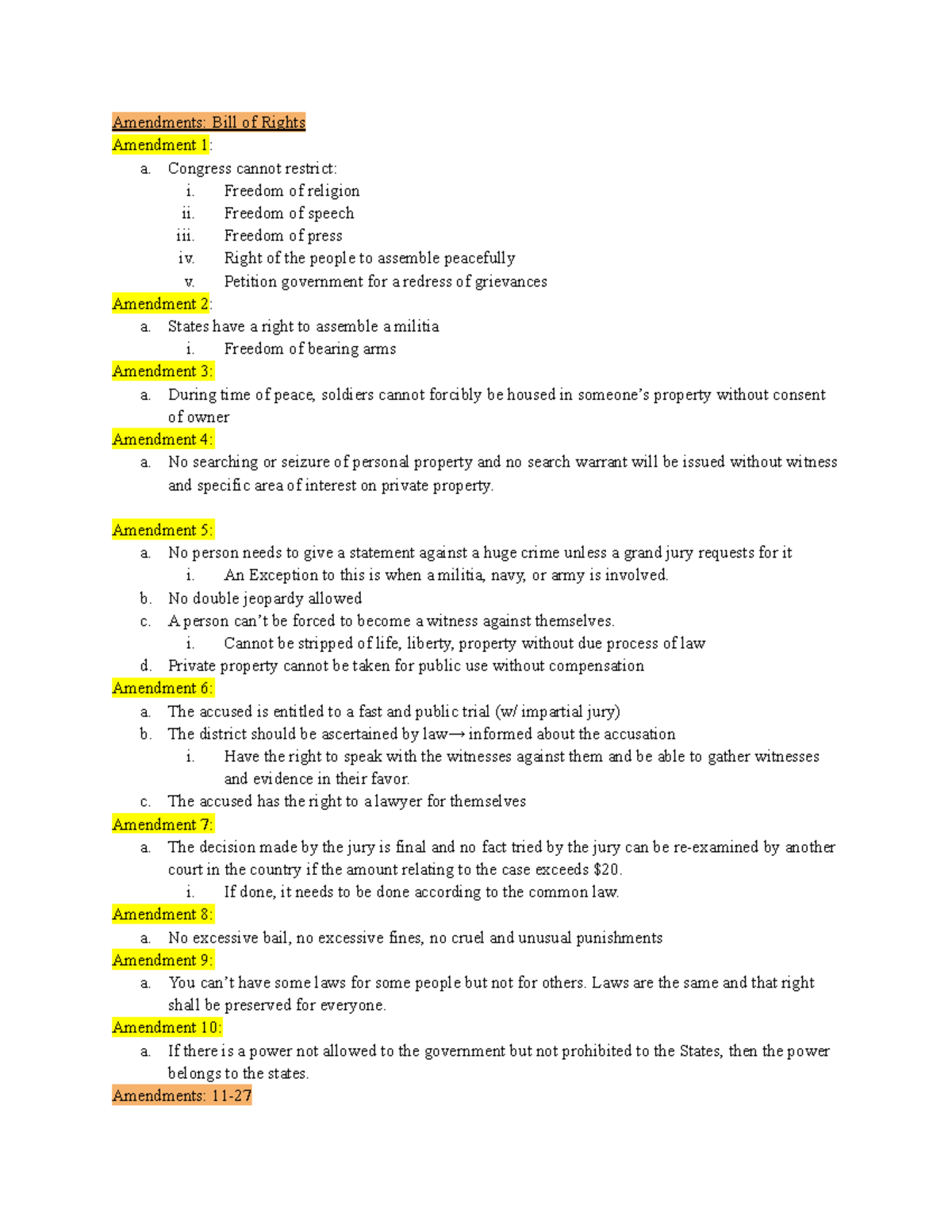 Amendments - US Bill of Rights Lecture Notes (POL 101) - Studocu