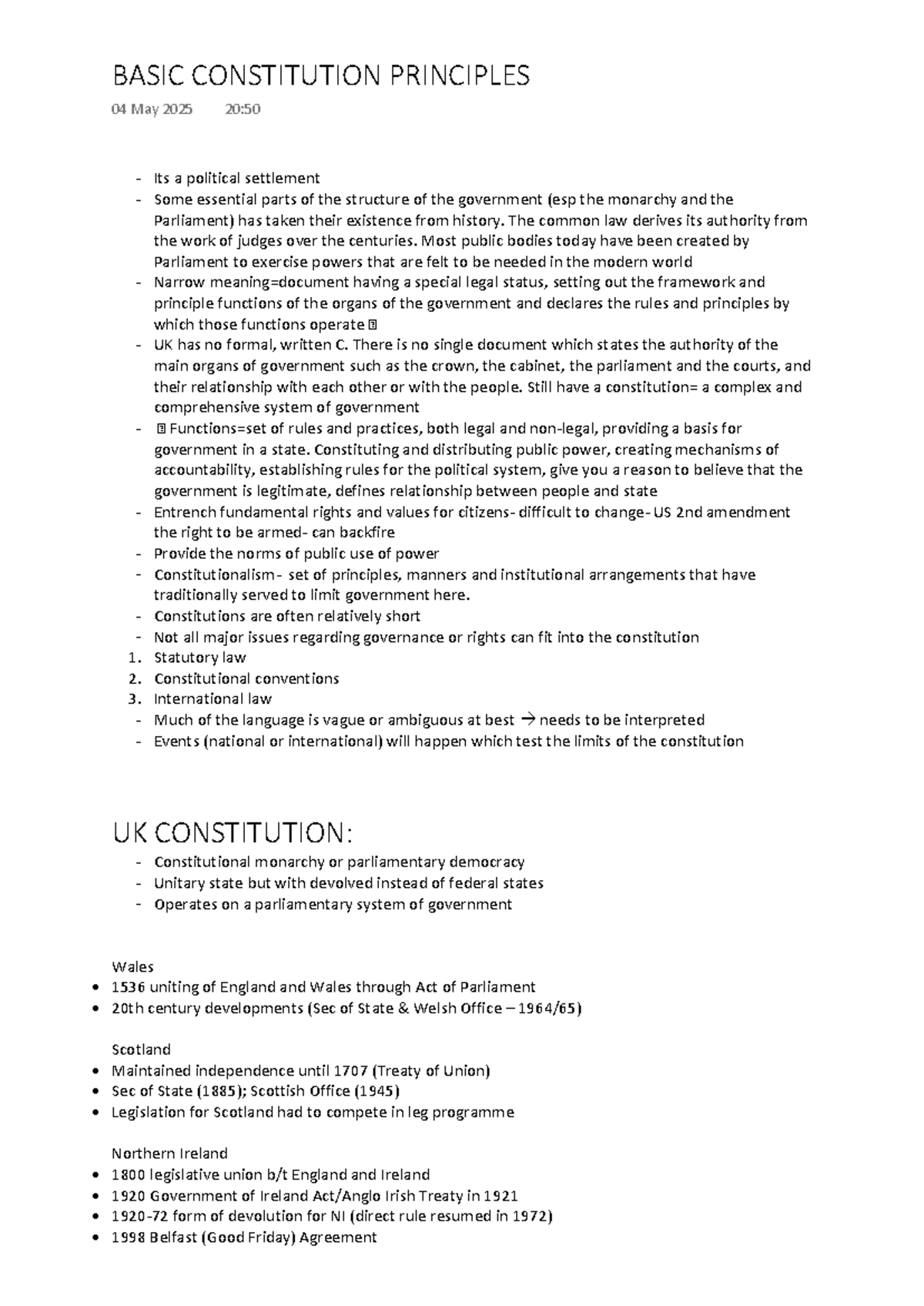 Constitutional law - Basic principles of UK constitution - Its a ...