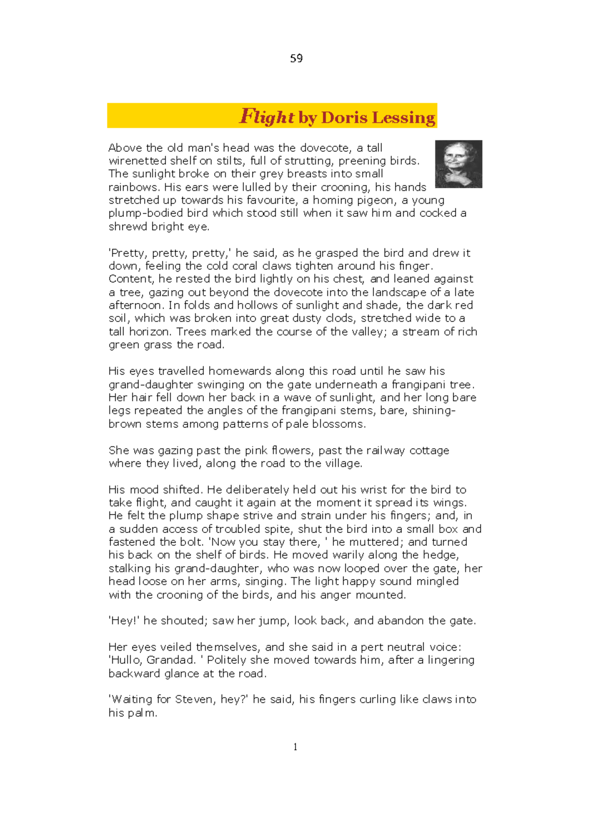Flight (Introduction to Literature) - Analysis of Doris Lessing's ...