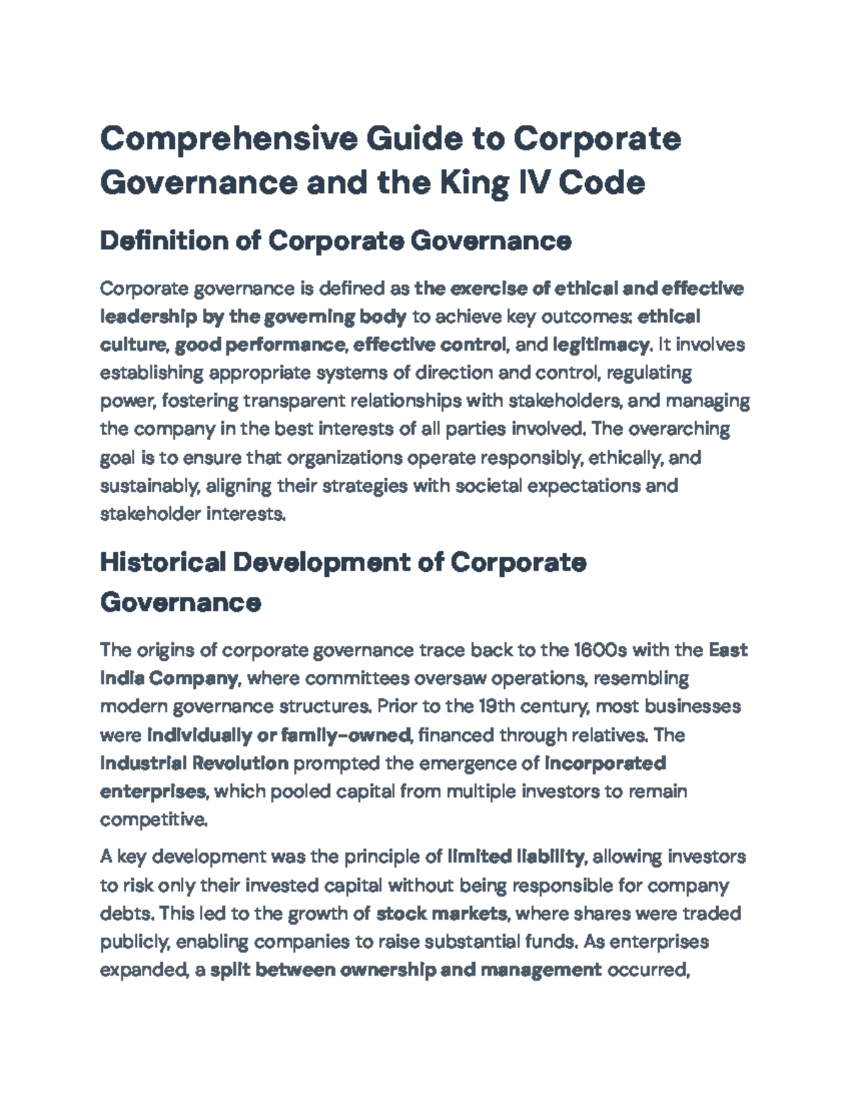 Comprehensive Overview of Corporate Governance & King IV Code Insights ...
