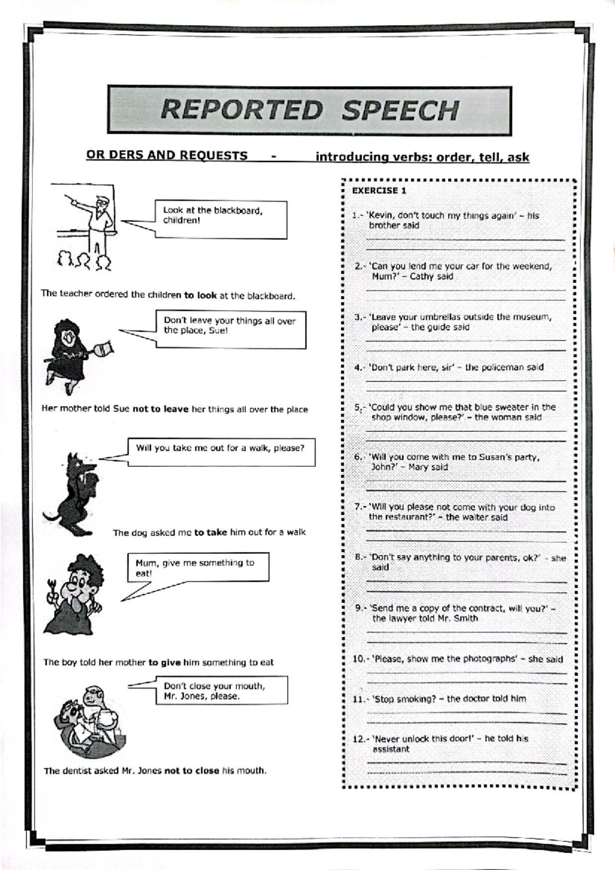 Reported Speech: Orders and Requests - Exercises and Examples - Studocu
